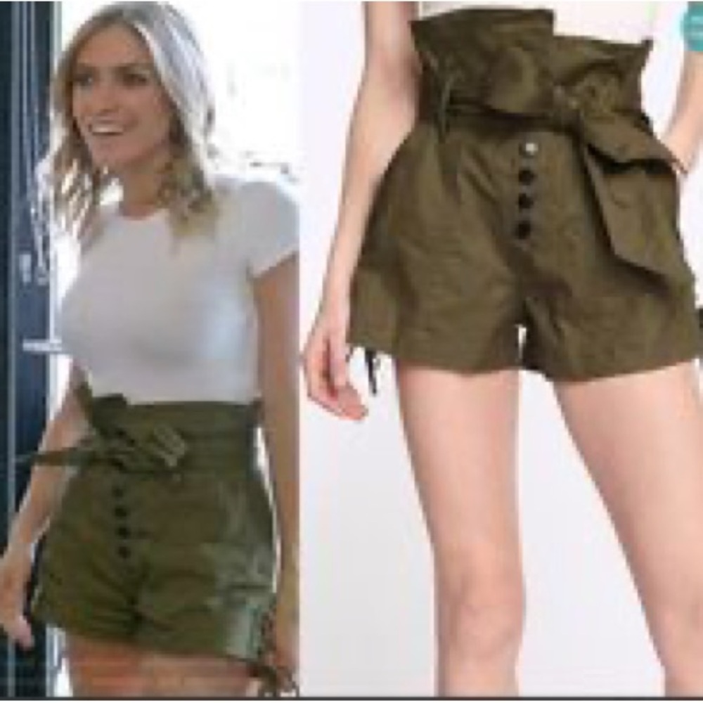 Marissa Webb Gia Shorts Army Green Cargo Paper bag High Waisted Belt 4 26 27